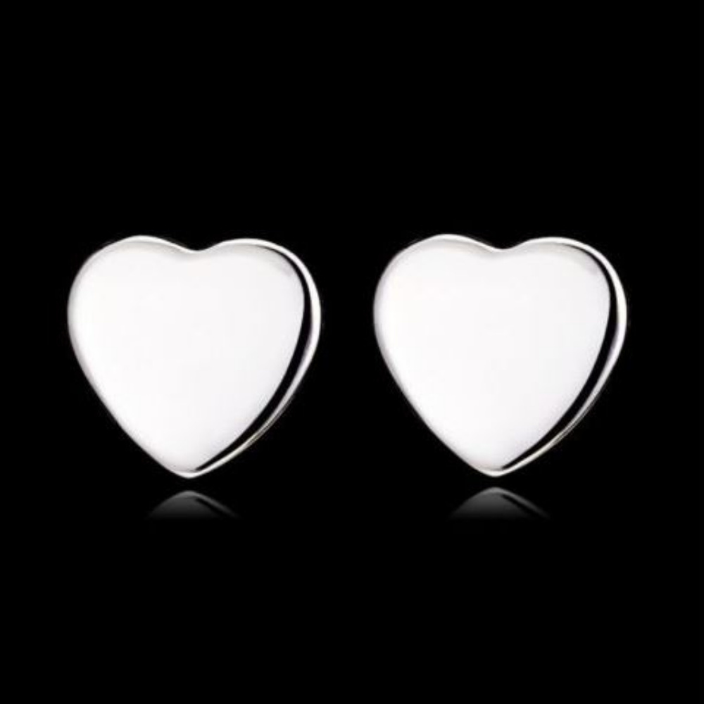 Silver Heart Stud Earrings - Picture 3 of 6